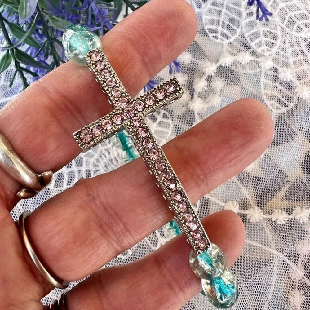 Pink Crystal Cross Stretch Bracelet